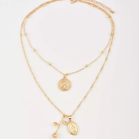 Virgin Mary Rose Coin Gold Layered Boho Necklace! - Picture 4 of 9